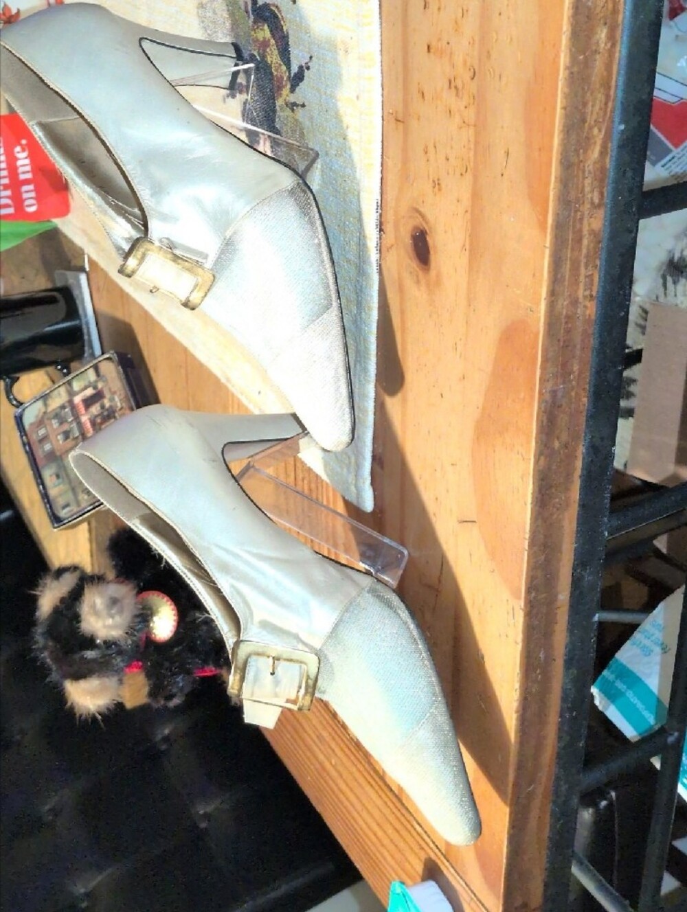 Classic Women's Ivory Pointed Toe Buckle Pumps - Picture 3 of 4